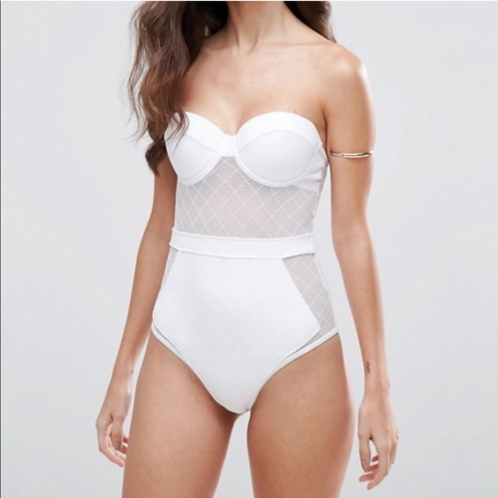 ASOS Swim White Diamond Mesh Cupped Swimsuit